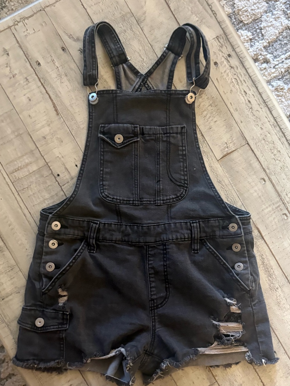No Boundaries Black Distressed Short Overalls